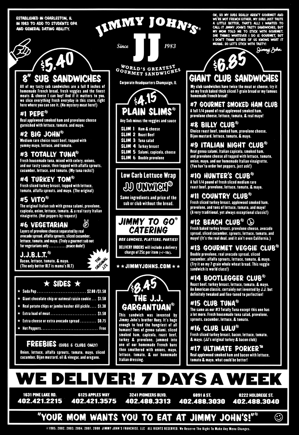 Jimmy John's Menu Lincoln Nebraska 