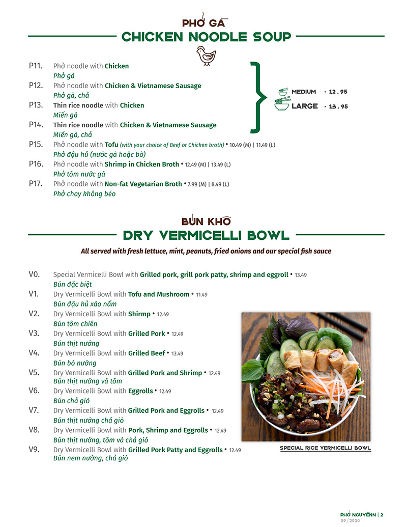 Pho Nguyenn Vietnamese Restaurant Menu - Lincoln Nebraska - Page 2